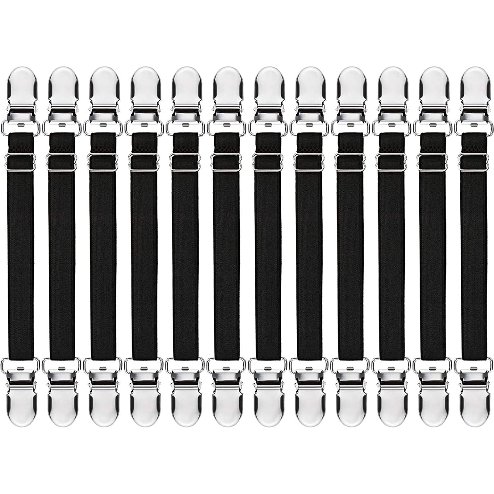 Boao 12 Pcs Bed Sheet Clips Straps Sheet Corner Straps Holder Adjustable Mattress Clips, Elastic Bed Sheet Grippers Straps Suspe